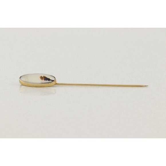 10k Yellow Gold Antique Moss Agate Stick Pin Hat Pin - Picture 1 of 8